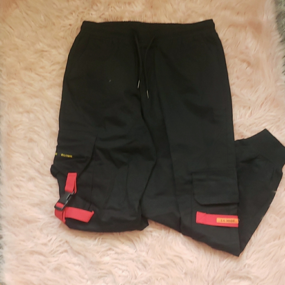 Black Strap Cargo Pants